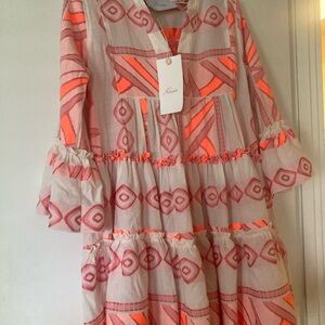 Anthropologie Kasia Ecru Orange Dress, Size S NWT, Made in Greece